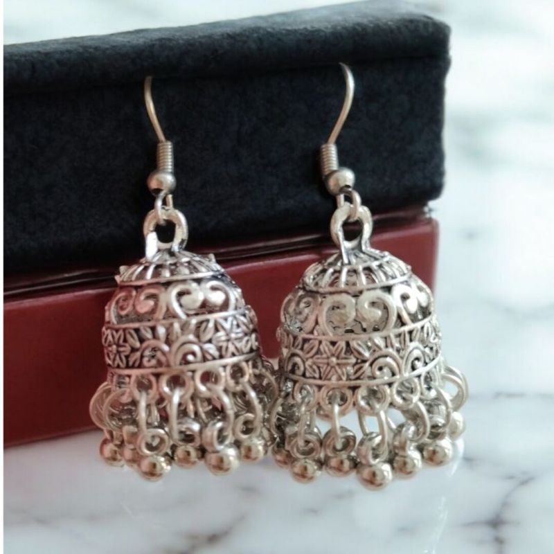 JJO10 Ladies Party Wear Oxidized Jhumki Earrings