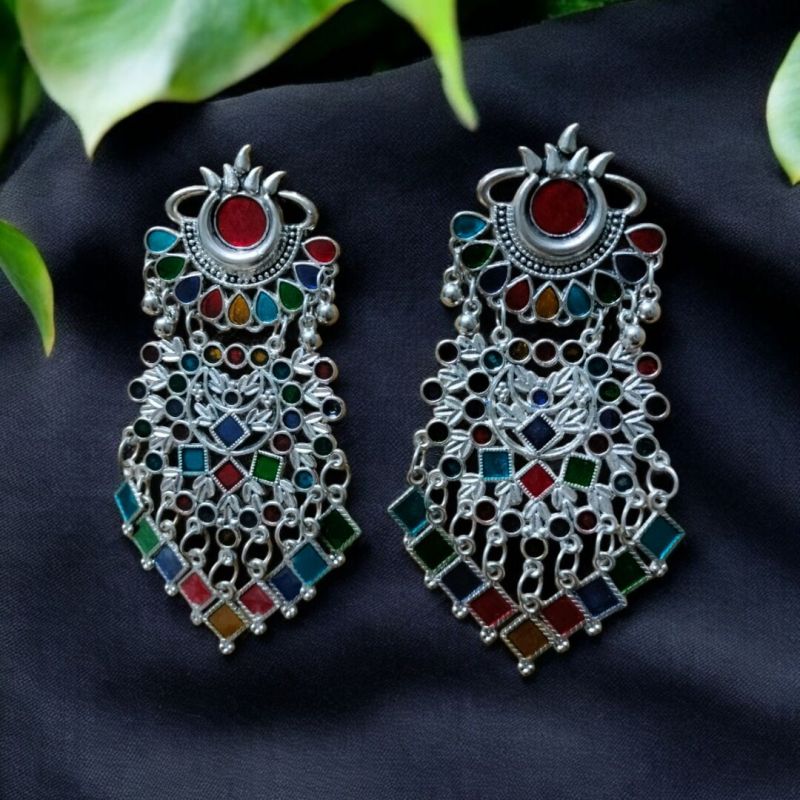 JJO35 Ladies Party Wear Oxidized Jhumki Earrings