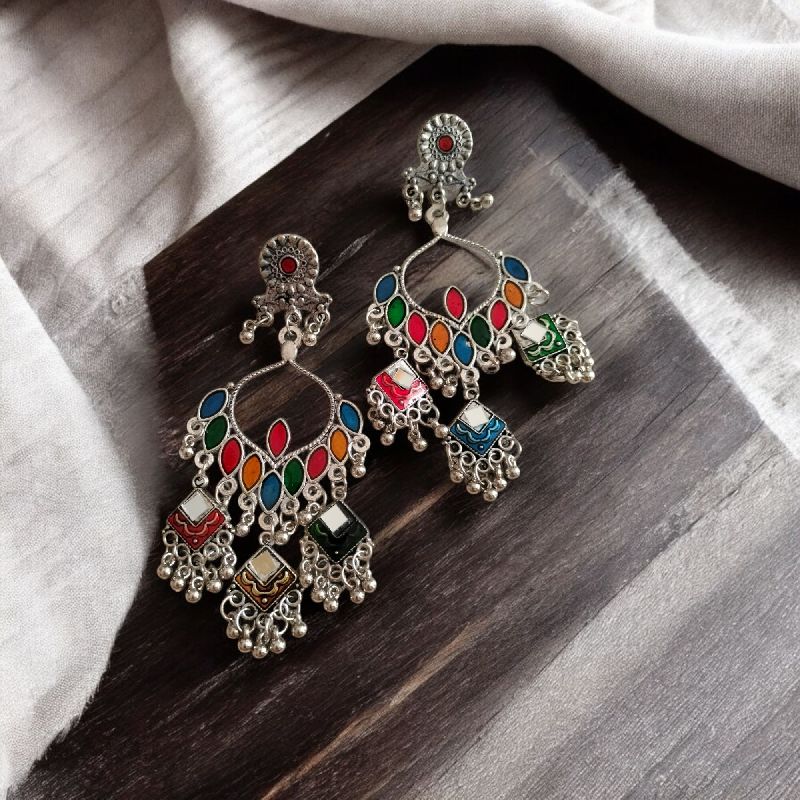 JJO19 Ladies Party Wear Oxidized Drop Earrings