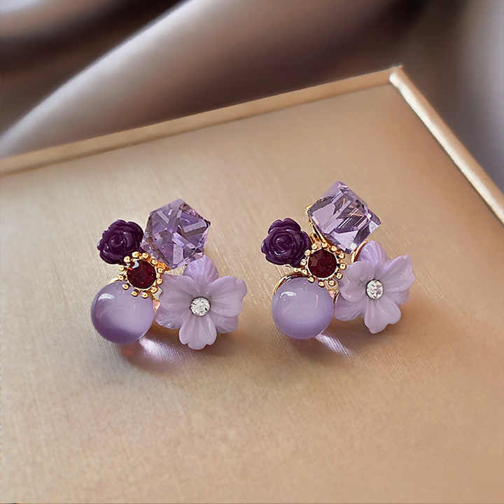 JJK10 Ladies Korean Purple Crystal Stud Earrings