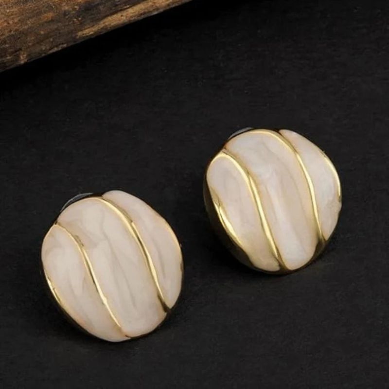 JJK26 Ladies Stylish White & Golden Stud Earrings