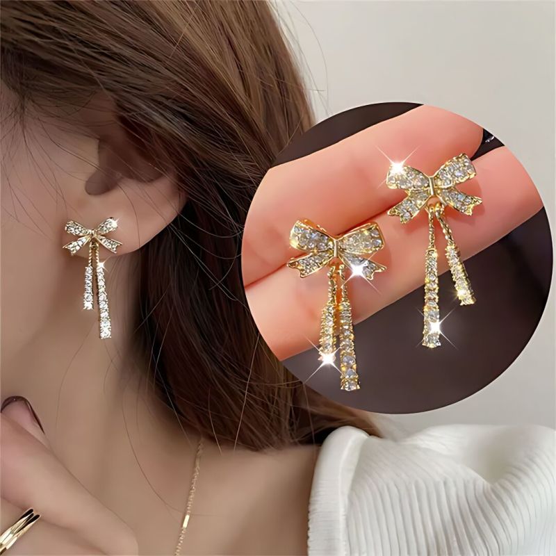 JJK56 Ladies Bow Zircon Stone Drop Earrings