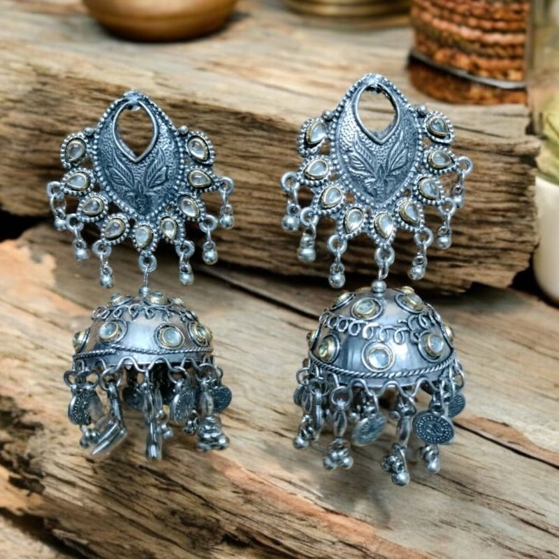 JJO39 Ladies Silver Plated Oxidized Jhumki Earrings