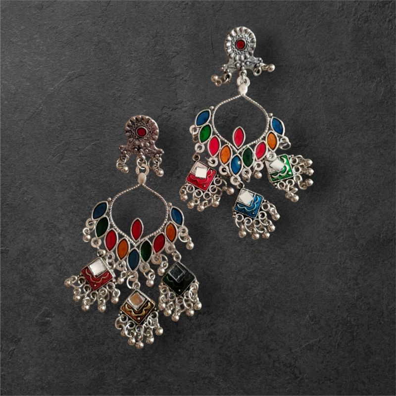 JJO19 Ladies Party Wear Oxidized Drop Earrings