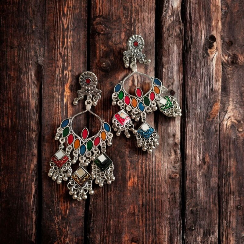 JJO19 Ladies Party Wear Oxidized Drop Earrings