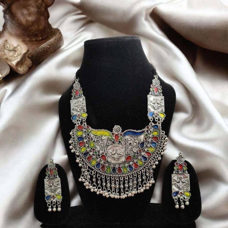 12 Party Wear Oxidized Meenakari Necklace Set