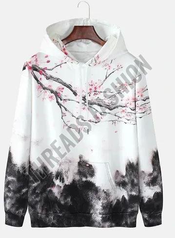 Mens Graphic Print Polyester Drawstring Hoodie