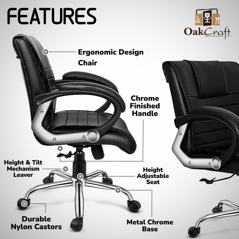 Oakcraft Horizon Medium Back Leatherette Ergonomic Office Chair