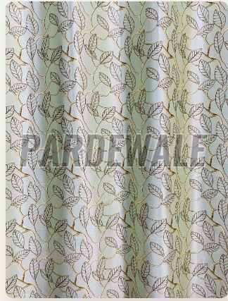 Pastel Green Leaves Print Curtain