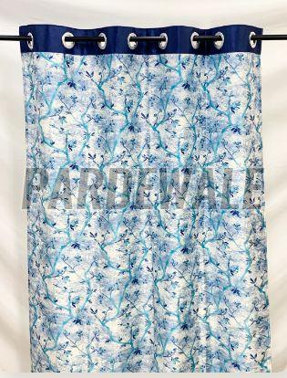 Swiss Blue Leaflets Printed Curtain