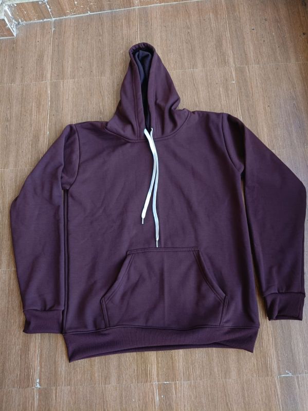 Mens Maroon Cotton Plain Hoodie