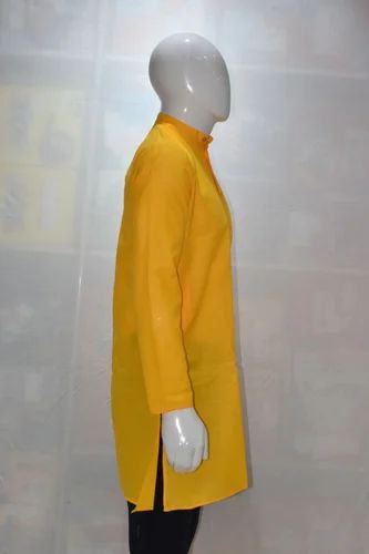 Mens Plain Yellow Cotton Kurta