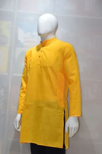 Mens Plain Yellow Cotton Kurta