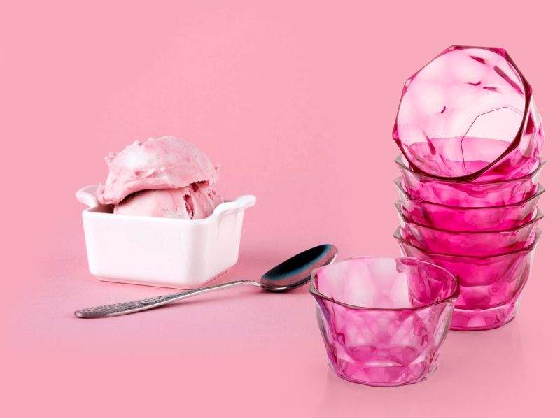 6 Piece Ice Cream Pink Glass Cup Set