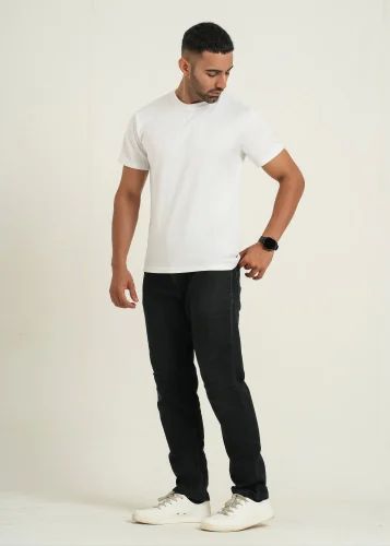 Mens Round Neck White Two Way Polyester T-Shirt