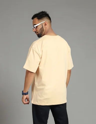 Mens Cream Round Neck Cotton T-Shirt