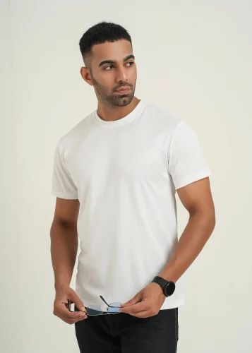 Mens Round Neck White Two Way Polyester T-Shirt