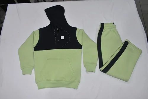 Fleece Green and Black Kids Winter School Tracksuit