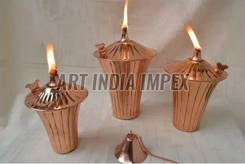 Copper Ribbed Cone Oil Torch Set