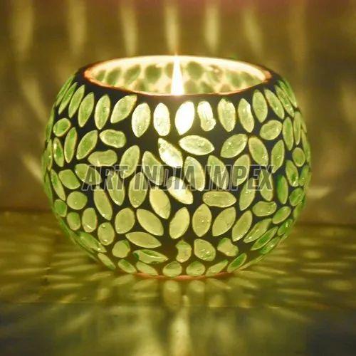 Glass Mosaic Round Votive Candle Holder