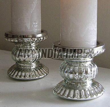 Mercury Glass Pillar Candle Holder Set