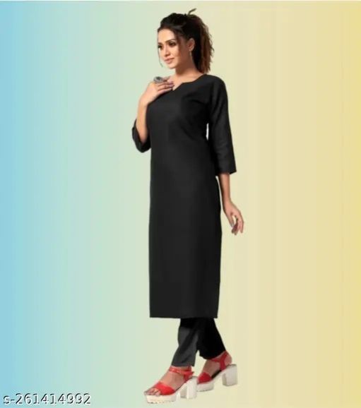 Black Women's Solid Viscose Rayon Kurta