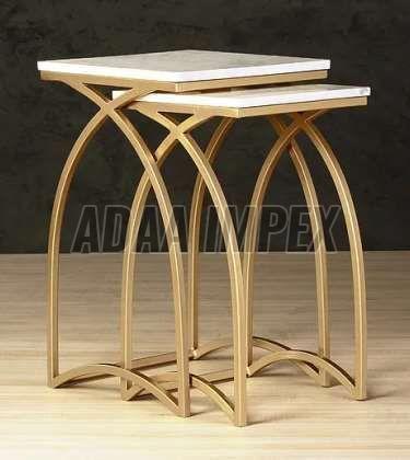 Golden Arched Leg Frame White Top Side Table Set