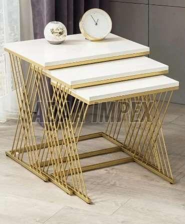 Golden Crisscross Frame White Top Side Table Set