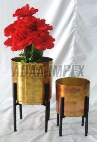 Golden Duo Cylindrical Iron Planter Stand
