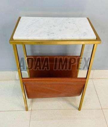 Golden Frame Marble Top Dual Shelf Side Table