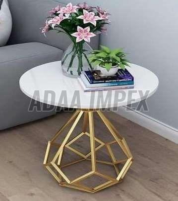 Golden Geometric Base White Round Top Side Table