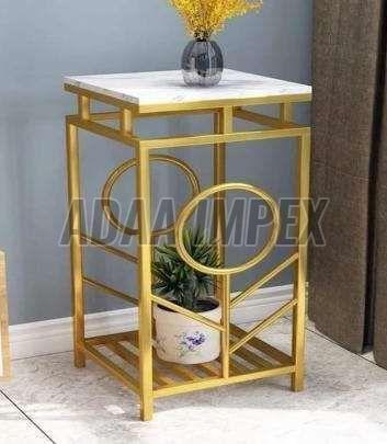 Golden Geometric Frame White Top Side Table