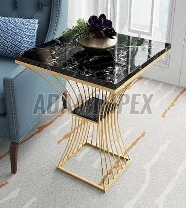 Golden Hourglass Rod Frame Marble Top Side Table