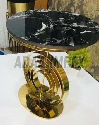 Golden Ring Frame Black Marble Top Side Table