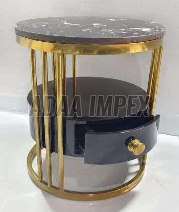 Golden Rod Frame Marbletop Side Table with Drawer