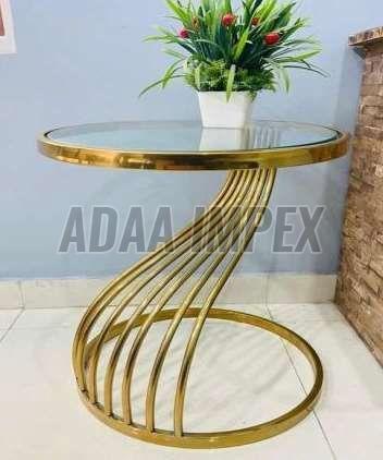 Golden Spiral Rod Base Glass Top Side Table