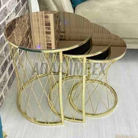 Golden Wireframe Crisscross Side Table Set