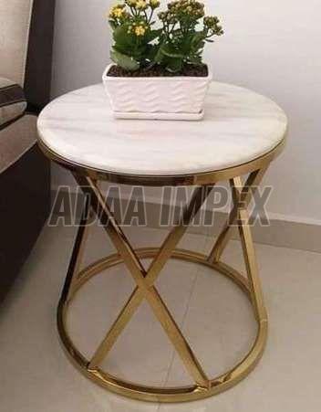 Golden X-Frame Marble Top Side Table