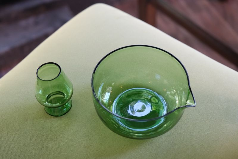 Matcha Glass Bowl &AMP;AMP; Whisk Holder Set - Green