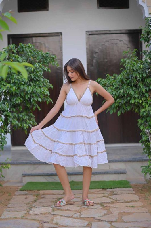 Four Frill Boho Ladies Short Dress