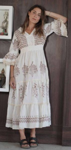 V Neck Jute Frill Long Boho Dress