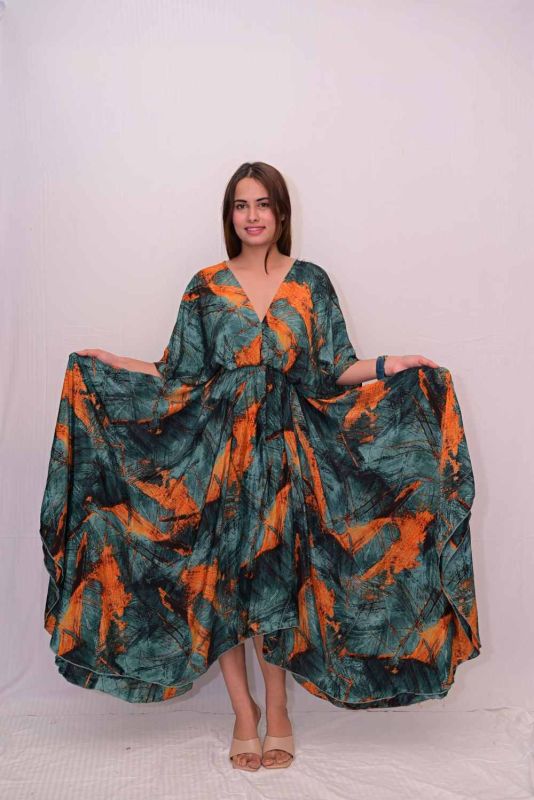 V Neck Printed Umbrella Dress