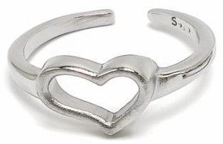 Open Heart S925 Silver Toe Ring Romantic Casual Wear