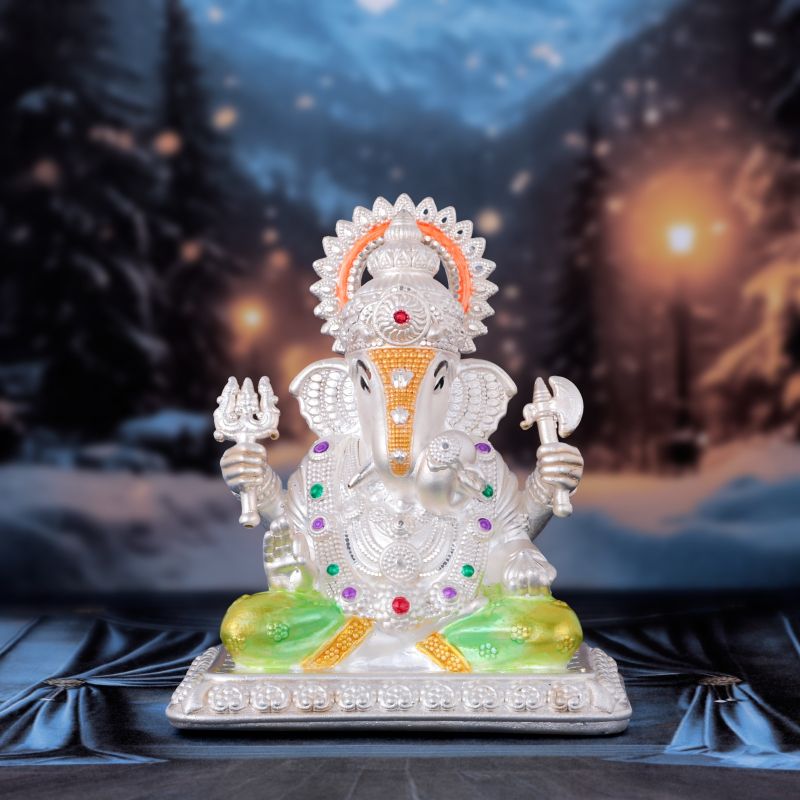 Trident Axe Modak Holding Lord Ganesha Statue