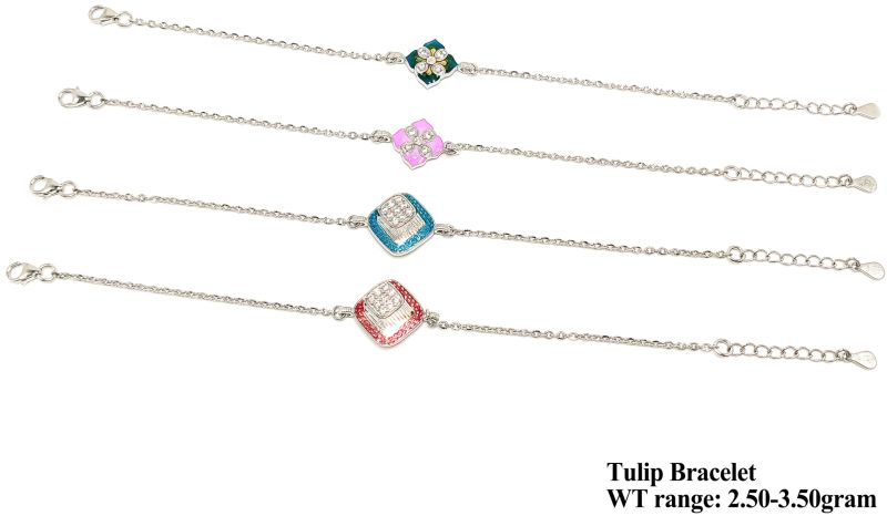 Tulip Charm Adjustable Silver Bracelet Set