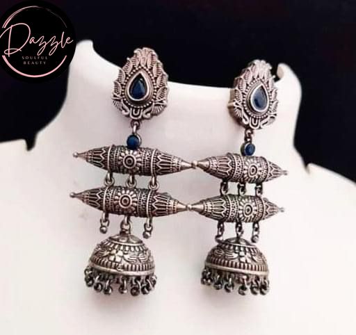 Ladies Blue Teardrop Dome Jhumka Earpiece