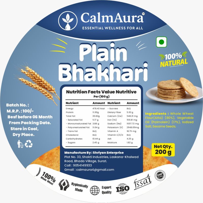 Plain Bhakhari – 100 % Natural Whole Wheat Snack