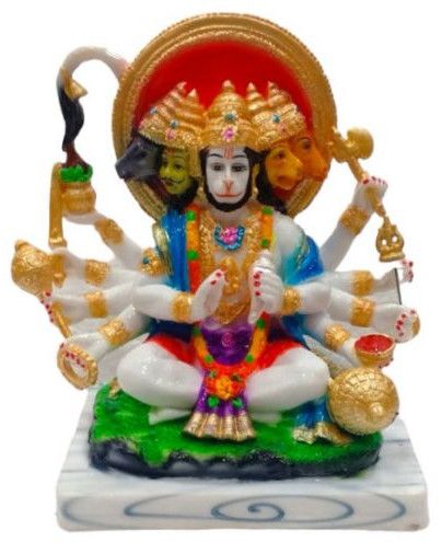 Stone Carved H7083 Panchmukhi Hanuman Statue Antique 9 Inch