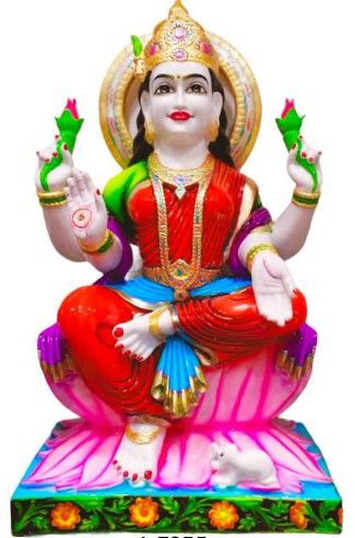 Polished Stone Carved Sitting Laxmi Mata Statue, Color : Multicolor