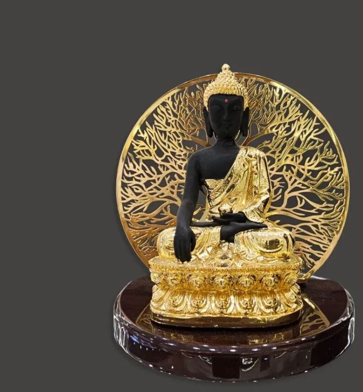 Black Buddha with Golden & Terracotta Accents with Indrajaal